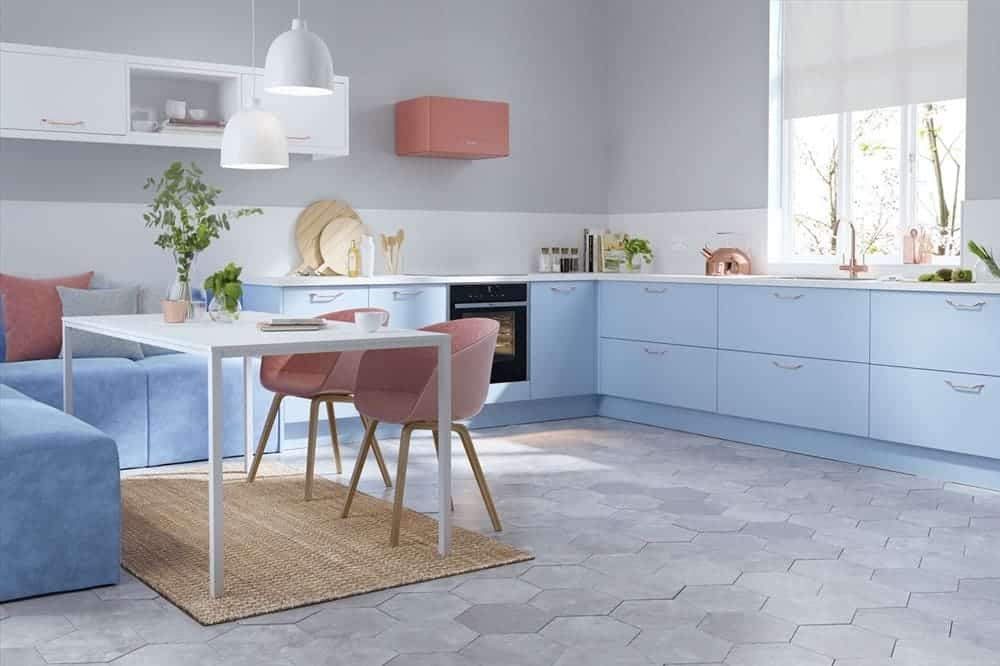 mẫu thiết kế phòng bếp tông màu pastel 