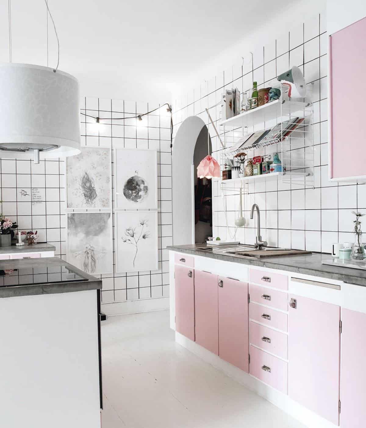  thiết kế phòng bếp tông màu pastel hồng