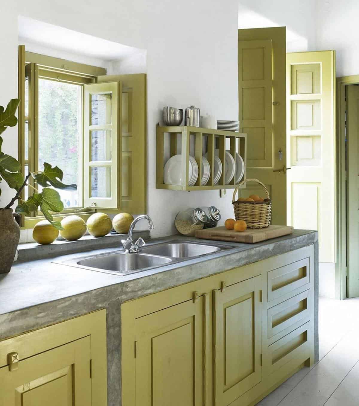  thiết kế phòng bếp tông màu pastel vàng đồng bộ