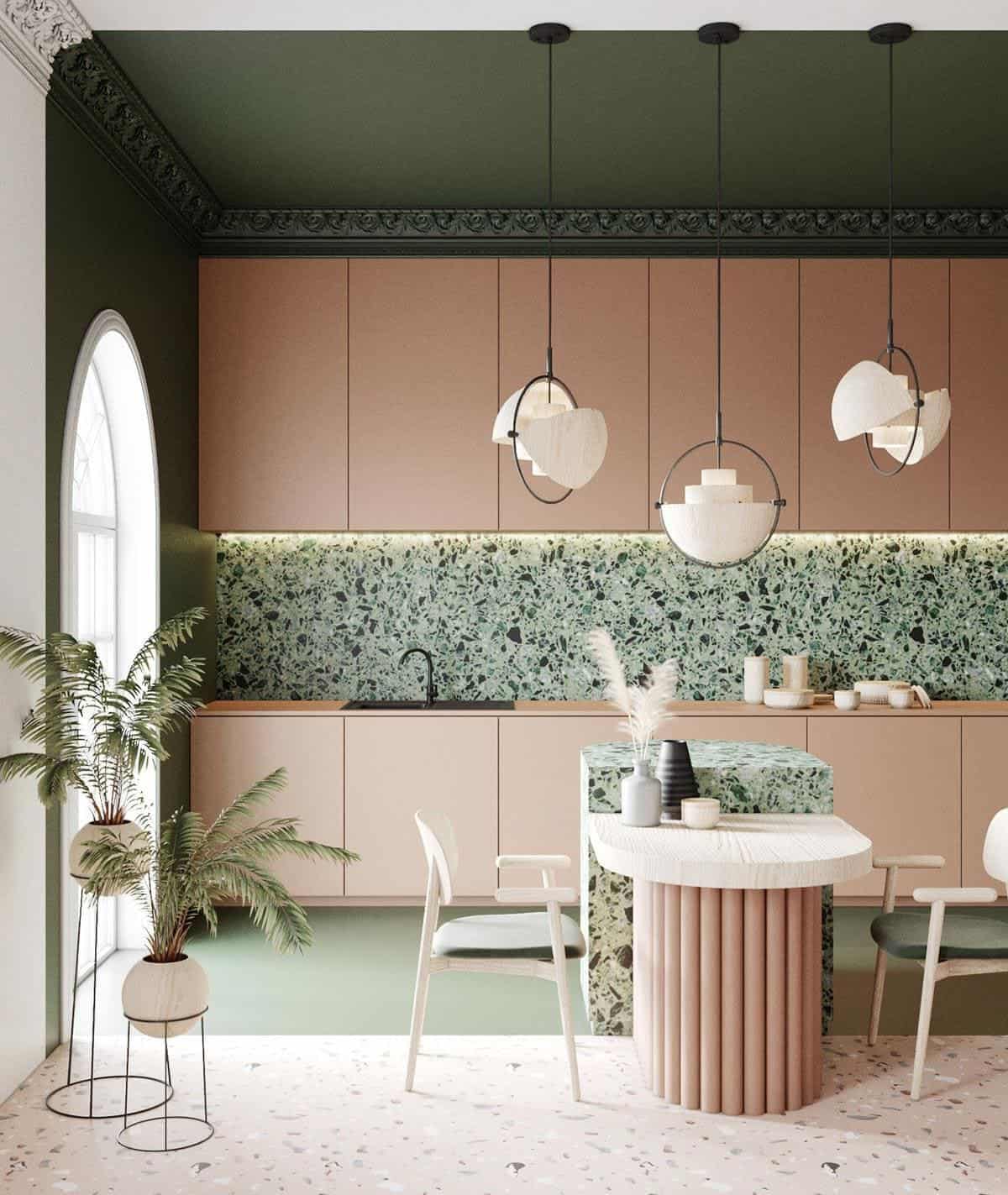  thiết kế phòng bếp tông màu pastel hồng nhẹ nhàng