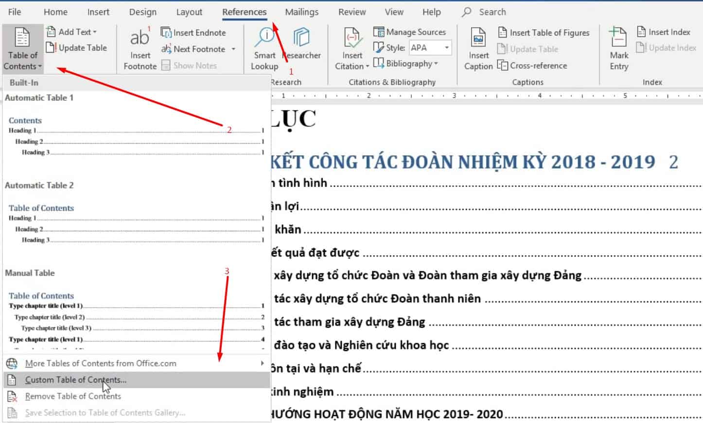 cách làm mục lục tự đông word 2016