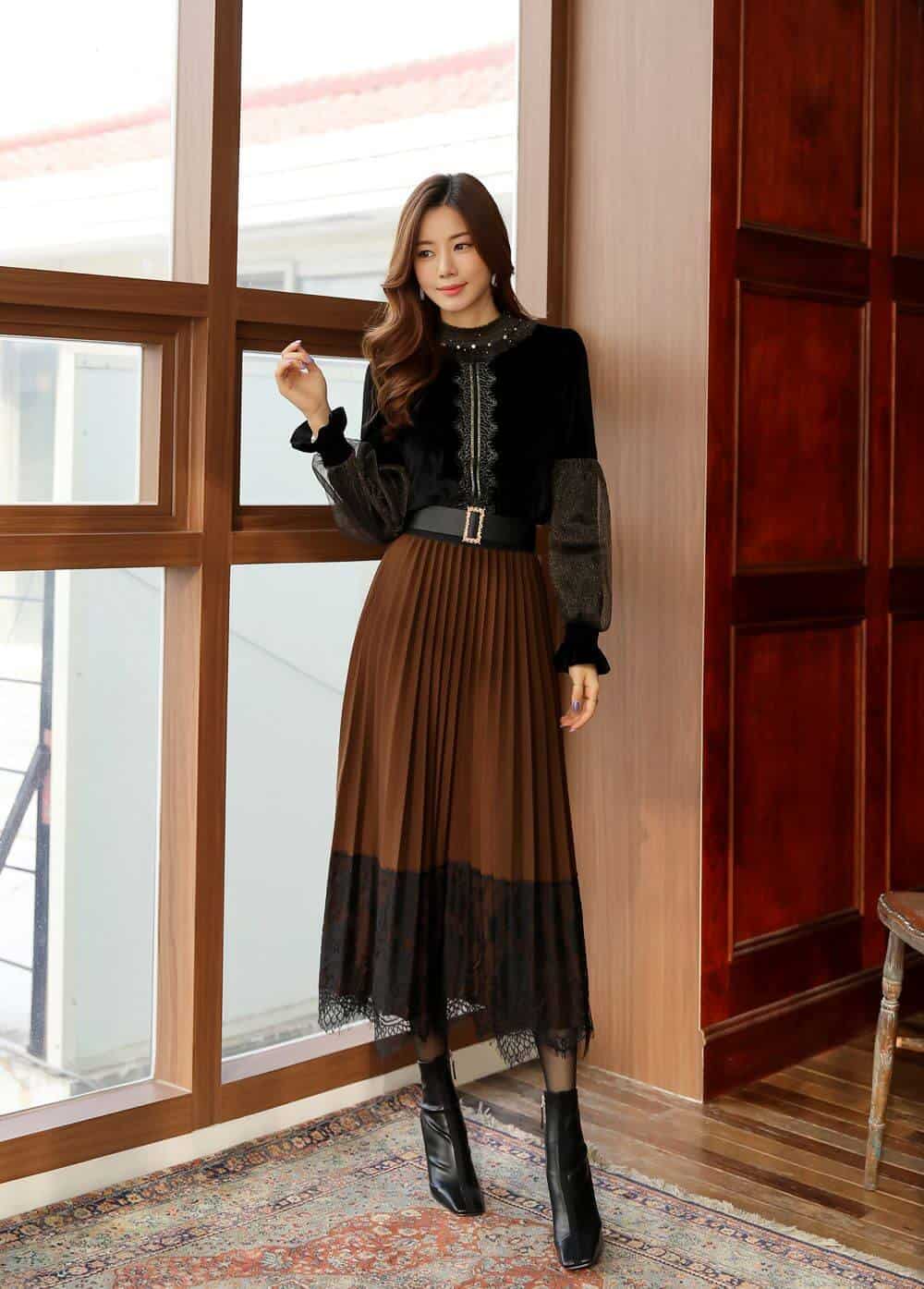 Chân váy xếp ly dáng dài kiểu Hàn Quốc - Chân váy | ThờiTrangNữ.vn