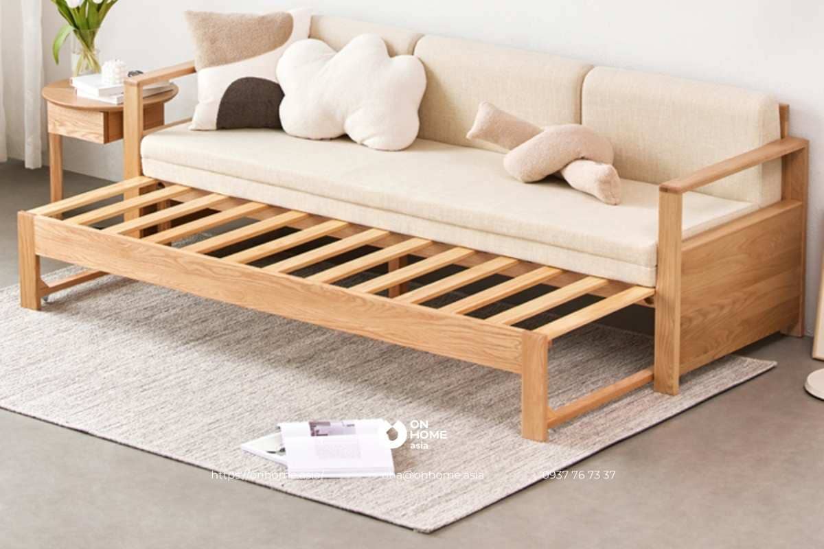ghế sofa kiêm giường ngủ gỗ