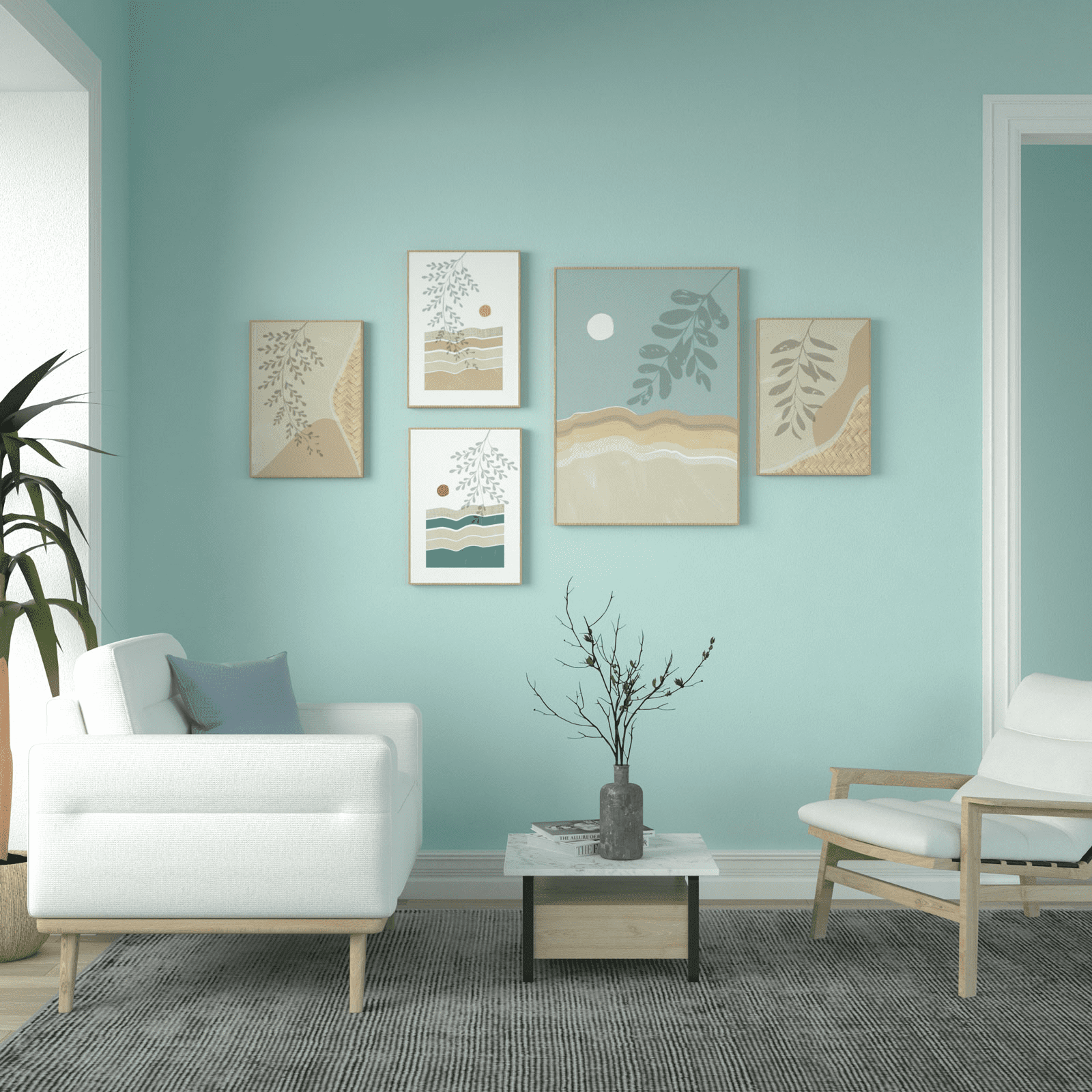 Phòng khách màu xanh lá pastel