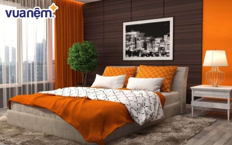 Trang trí phòng ngủ với màu cam