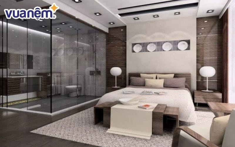 Không nên đặt giường ngủ ở phía đối diện với phòng tắm, nhà vệ sinh