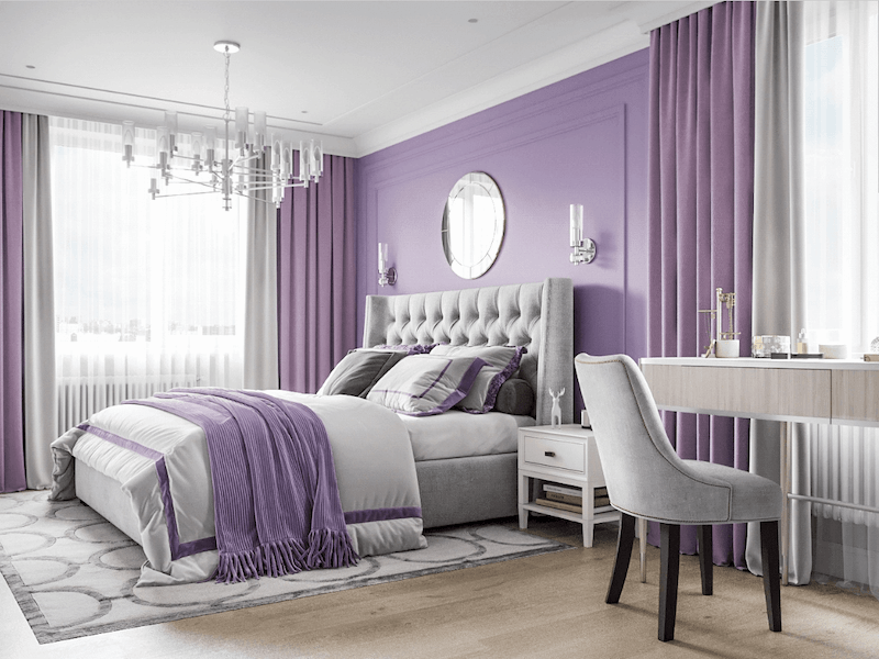 Phòng ngủ màu tím cực ấn tượng cho người mệnh Thổ