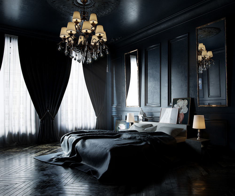 Giường ngủ màu đen theo phong cách tân cổ điển