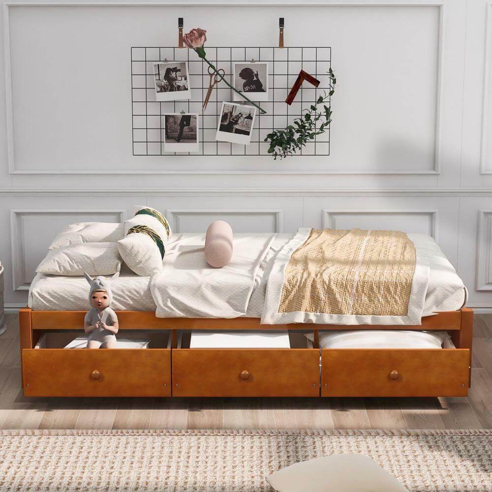 Giường ngủ đơn làm từ gỗ sồi cho bé gái 10 tuổi