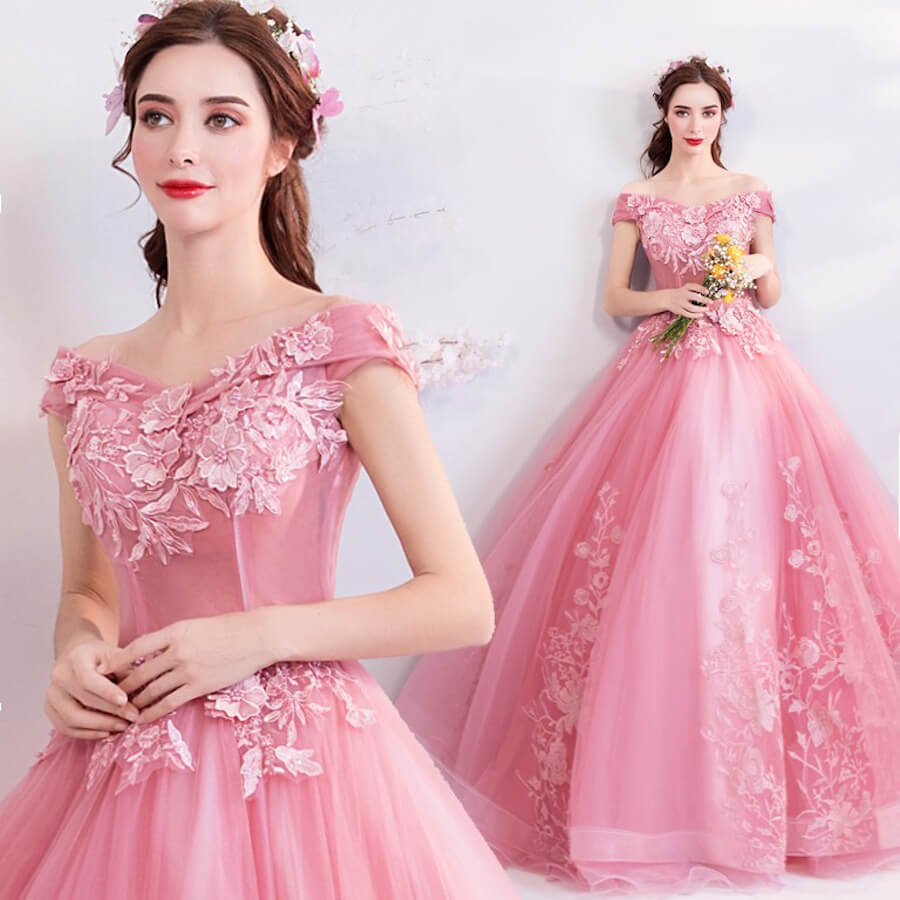 Váy cưới hồng nữ tính, thanh lịch 
