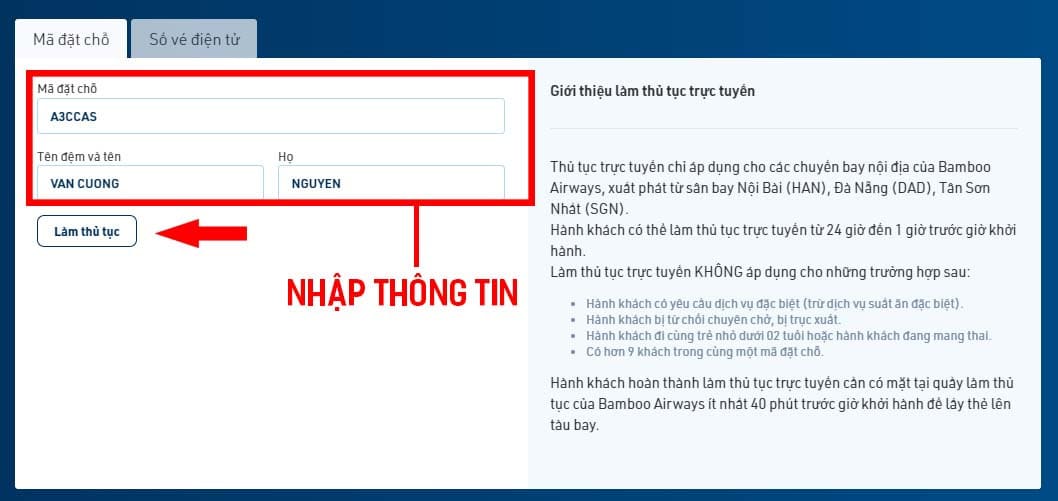 thủ tục trực tuyến bamboo airways