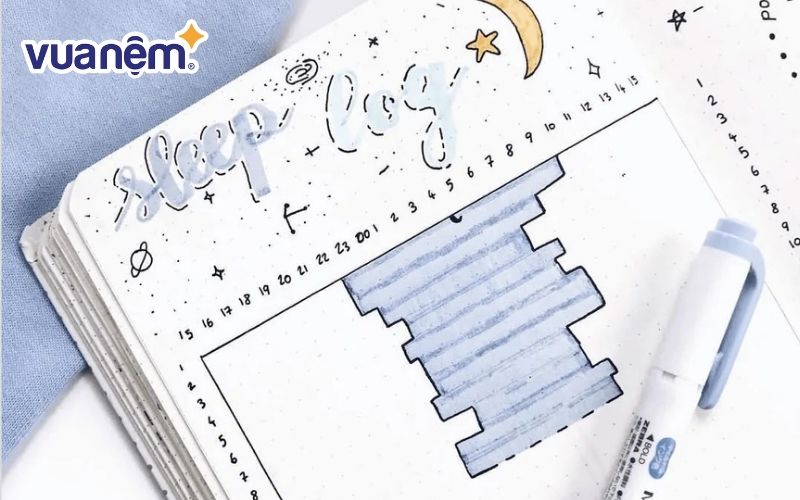 Một cuốn nhật ký giấc ngủ đơn giản sẽ ghi lại thời gian đi ngủ và thời gian thức dậy