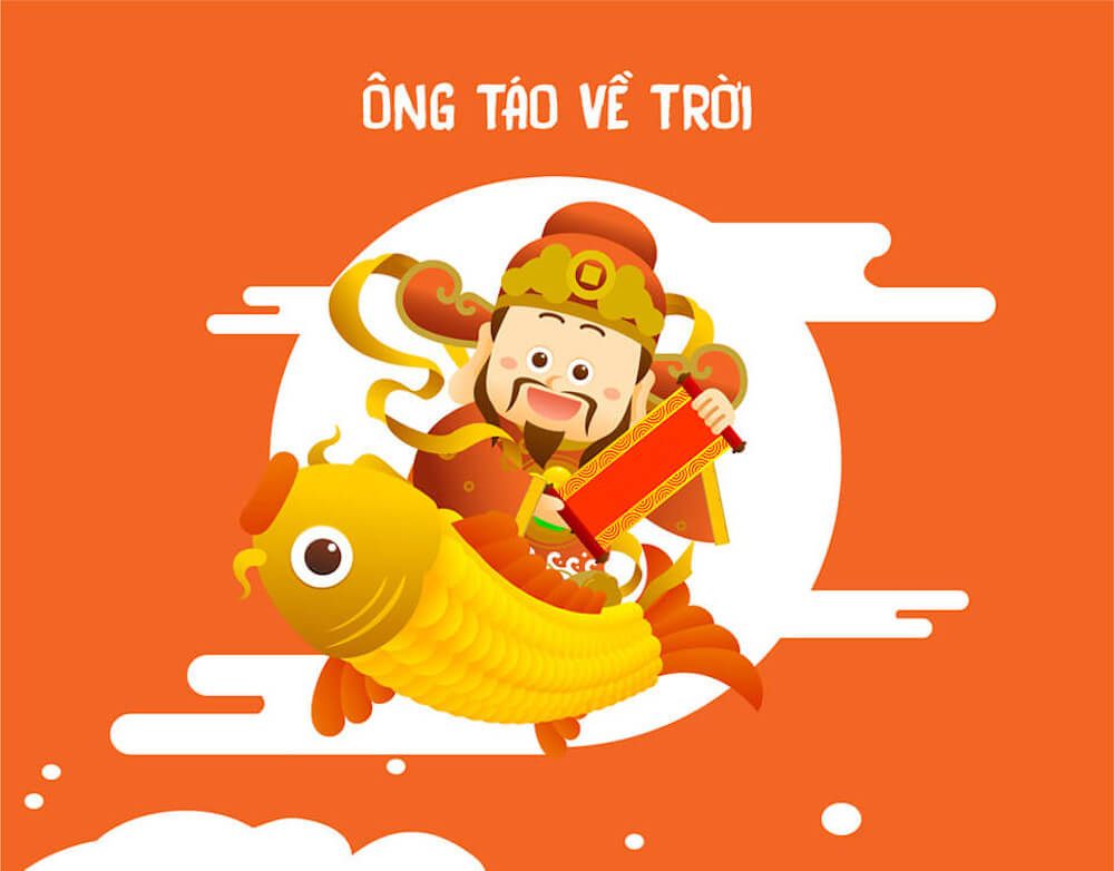 Tranh vẽ ông Táo cưỡi cá chép về trời 