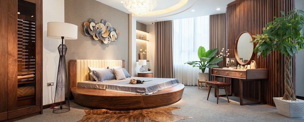 giường tròn bằng gỗ 