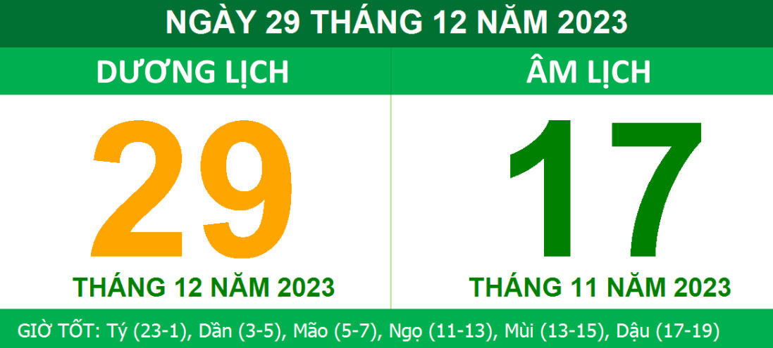 Ngày 29/12/2023 là một ngày tốt