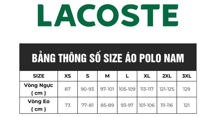 size áo thun nam lacoste