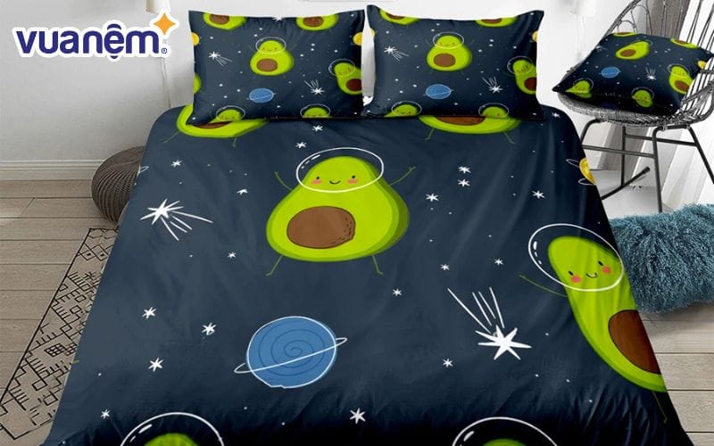 Bộ chăn ga gối đệm hình quả bơ vũ trụ