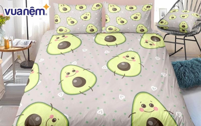 Bộ chăn ga gối đệm hình những quả bơ mỉm cười tươi tắn
