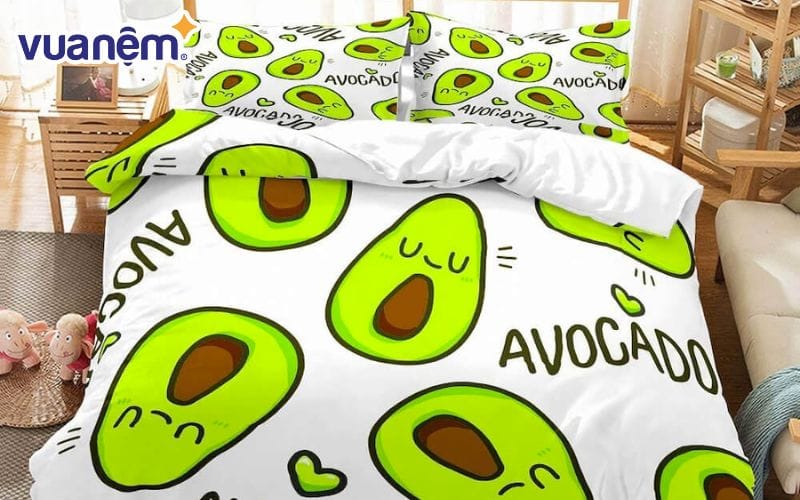 Bộ chăn ga hình quả bơ đang ngáp đáng yêu dành cho các bạn trẻ