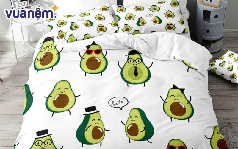 Bộ chăn ga gối hình quả bơ tri thức thúc đẩy tinh thần ham học của chủ căn phòng