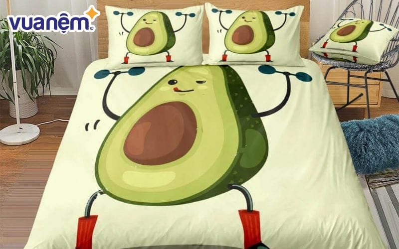 Họa tiết quả bơ tập tạ ngộ nghĩnh giúp không gian sống thêm phần thú vị