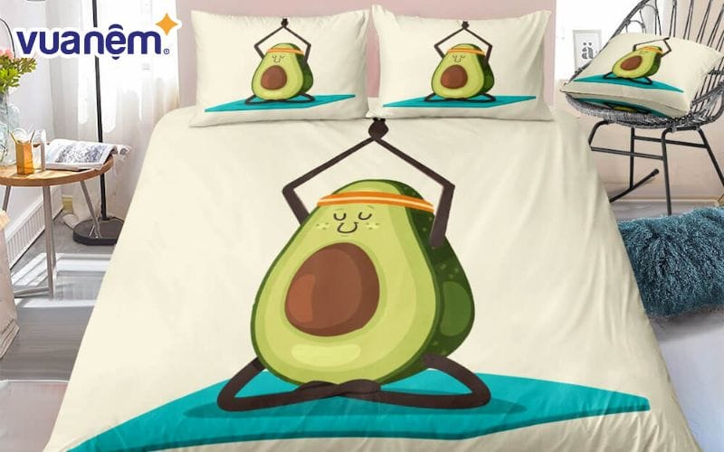 Họa tiết hình quả bơ đang tập yoga giúp người nhìn vào cảm thấy thư thái