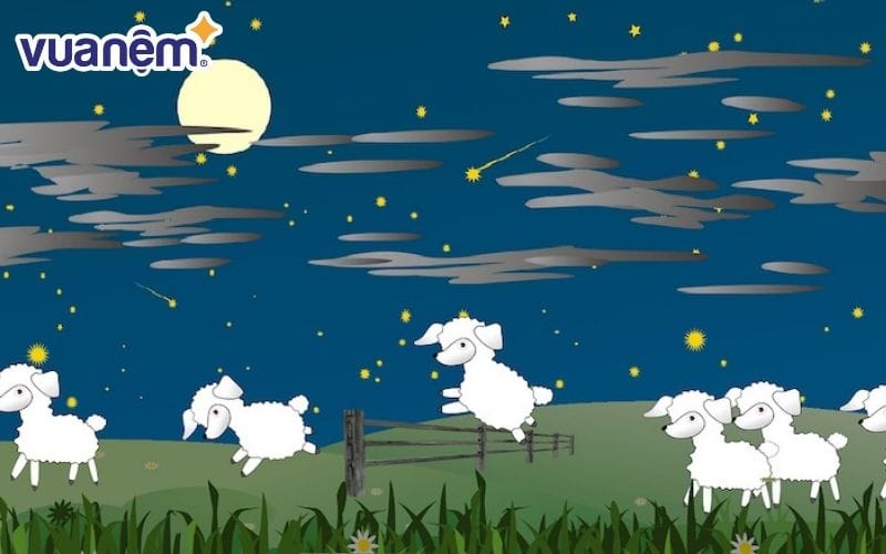 Tưởng tượng đàn cừu lông trắng ở trên một cánh đồng