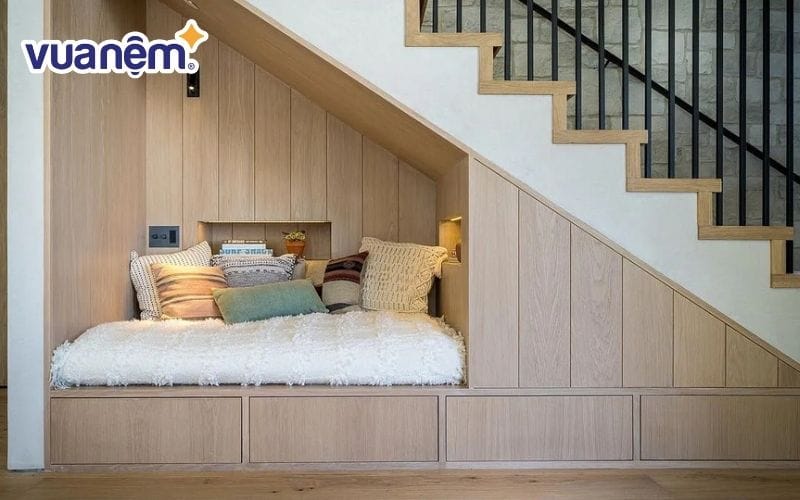 Phương Tây cho rằng đặt giường ngủ dưới gầm cầu thang là sáng tạo