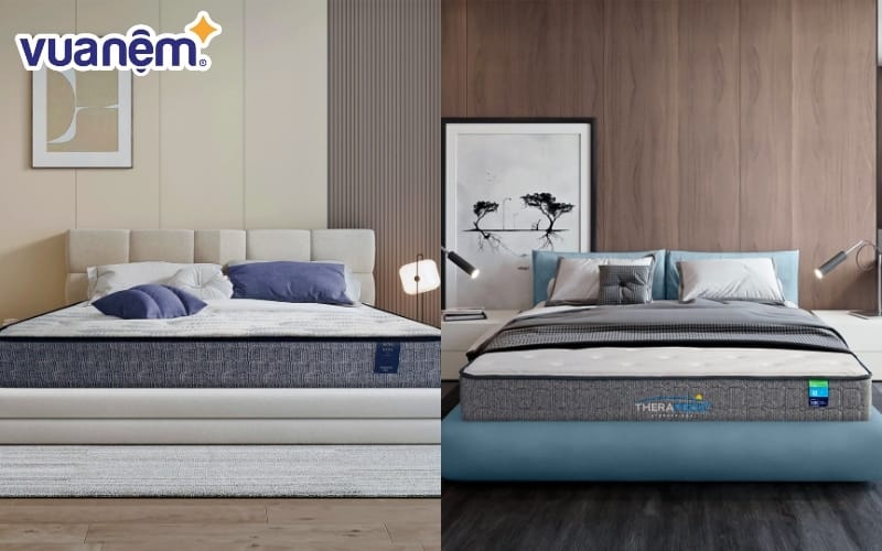 So sánh nệm lò xo King Koil (bên trái) và nệm lò xo Therapedic (bên phải)