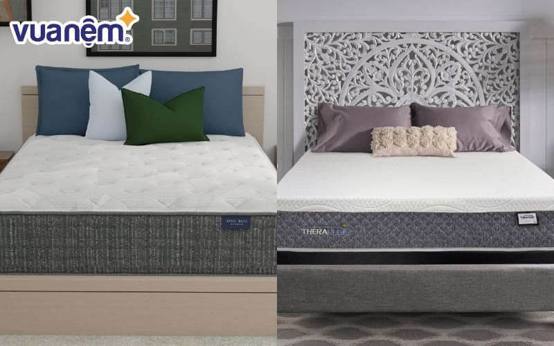 So sánh nệm foam King Koil (bên trái) và nệm foam Therapedic (bên phải)