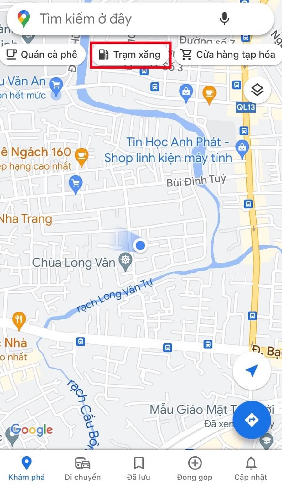 cách tìm cây xăng trên google map