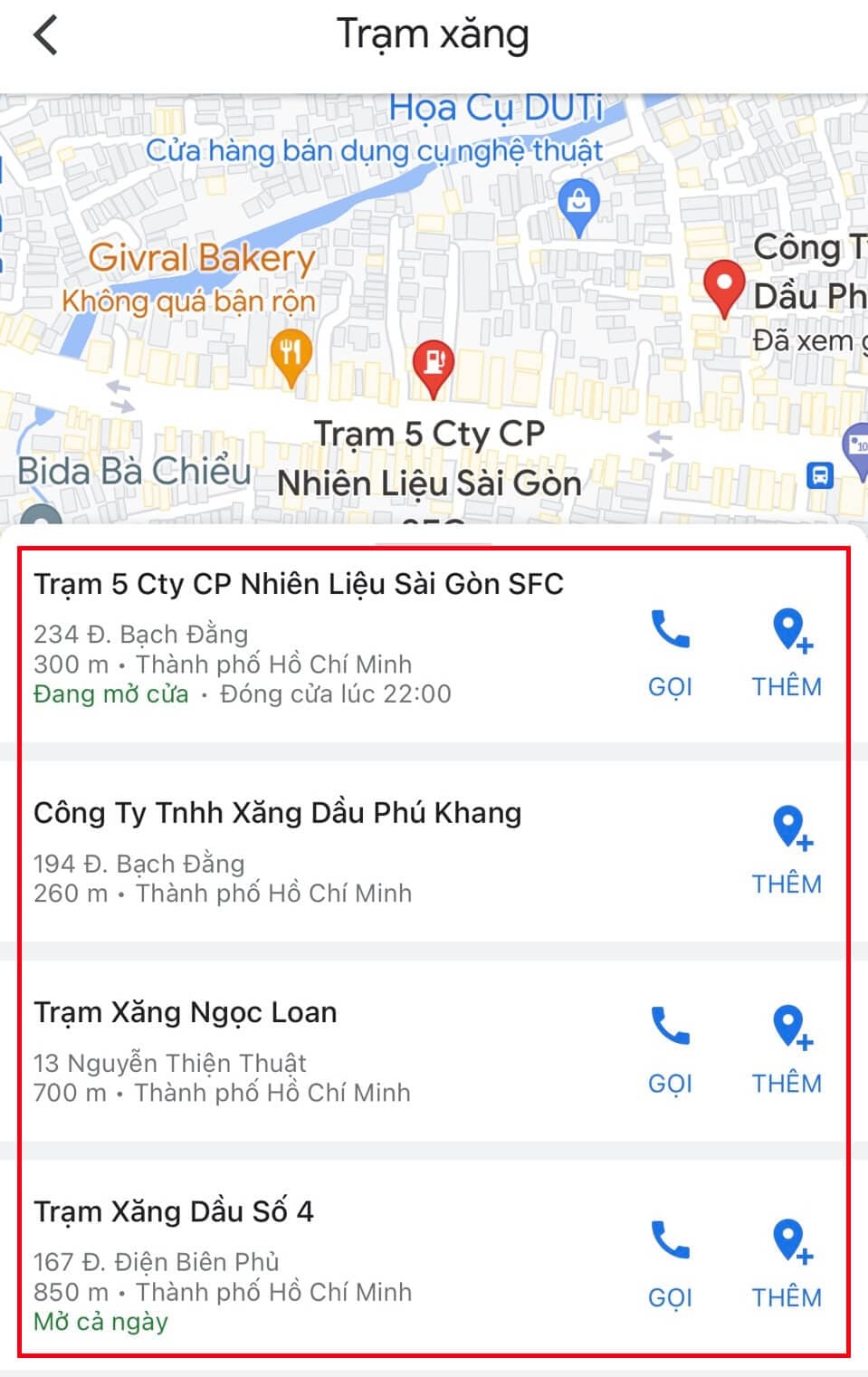 cách tìm cây xăng gần nhất trên ứng dụng google map