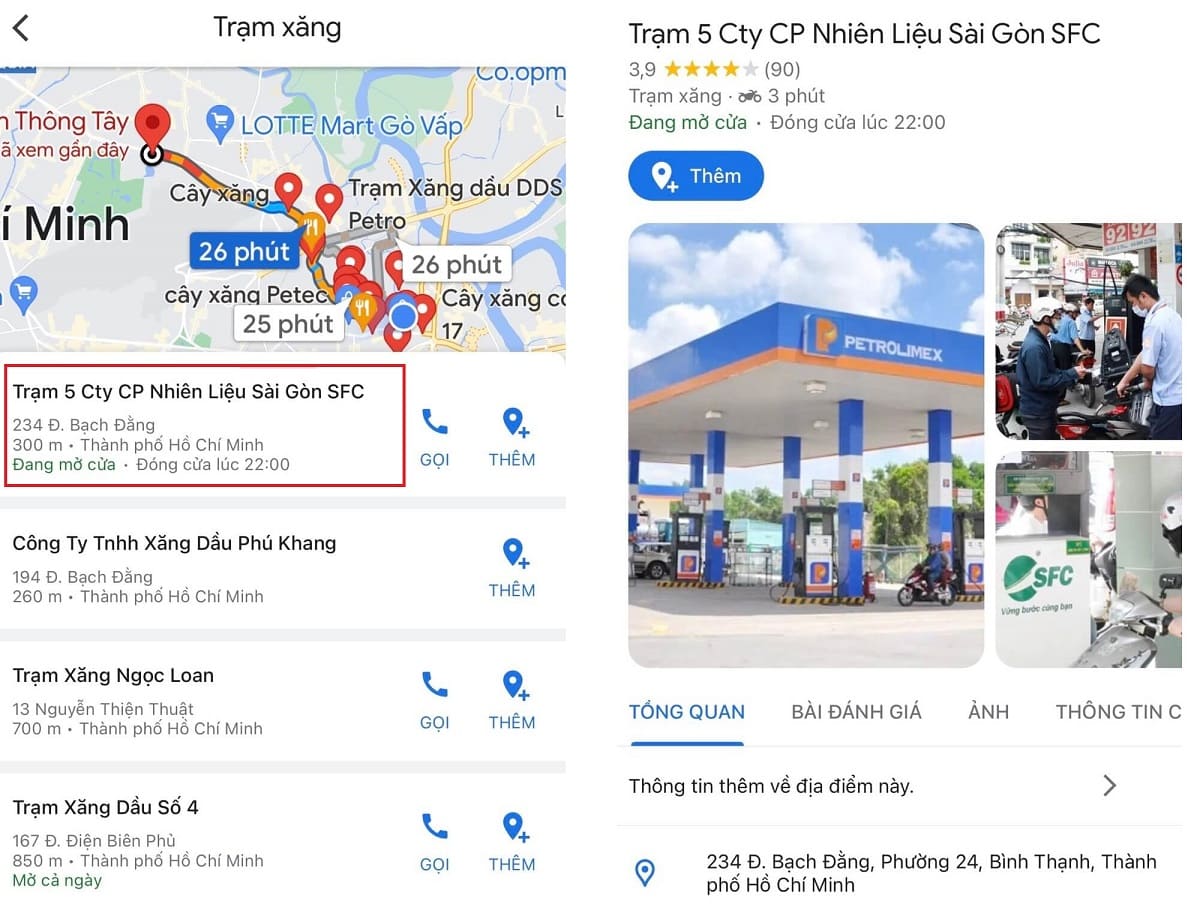 cách tìm cây xăng trên ứng dụng google map