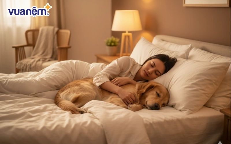 Ngủ với chó mèo cưng