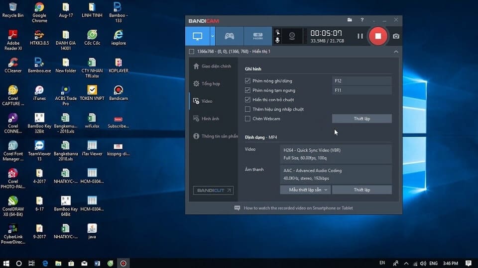 quay màn hình máy tính phần mềm Bandicam 