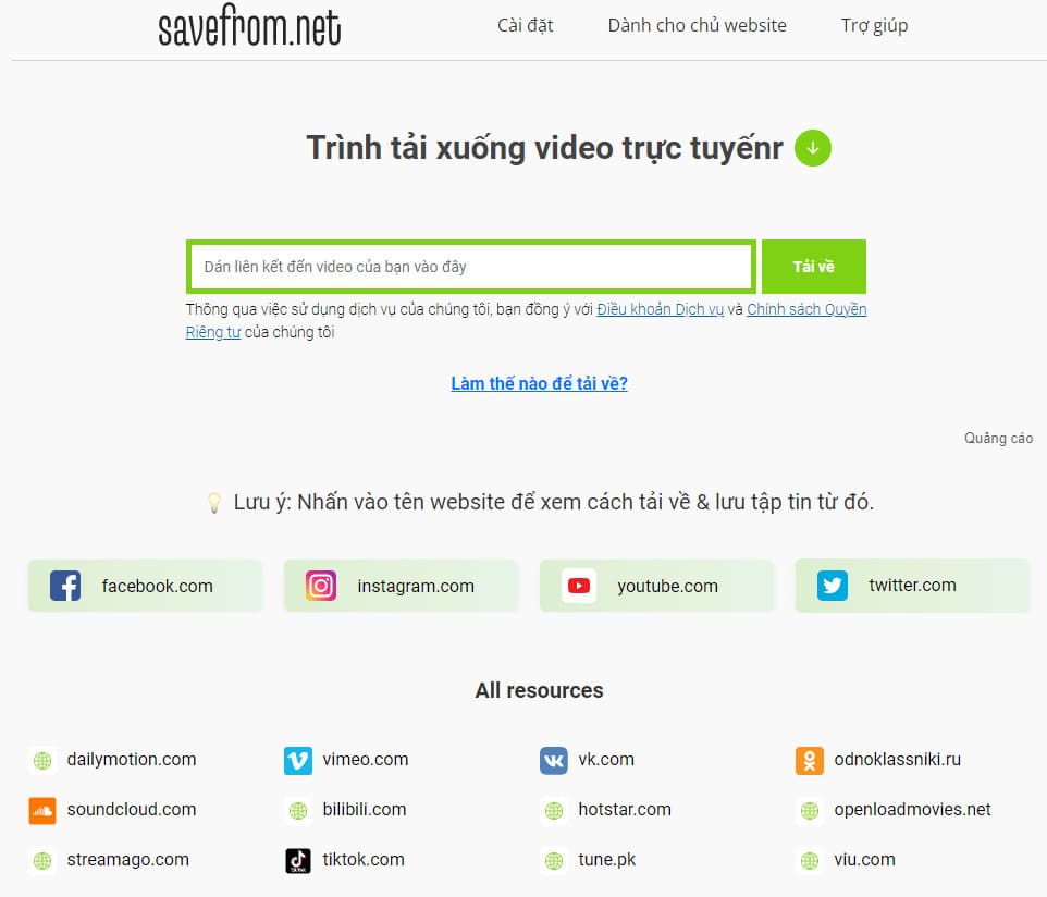 Tải video từ facebook với vi.savefrom.net