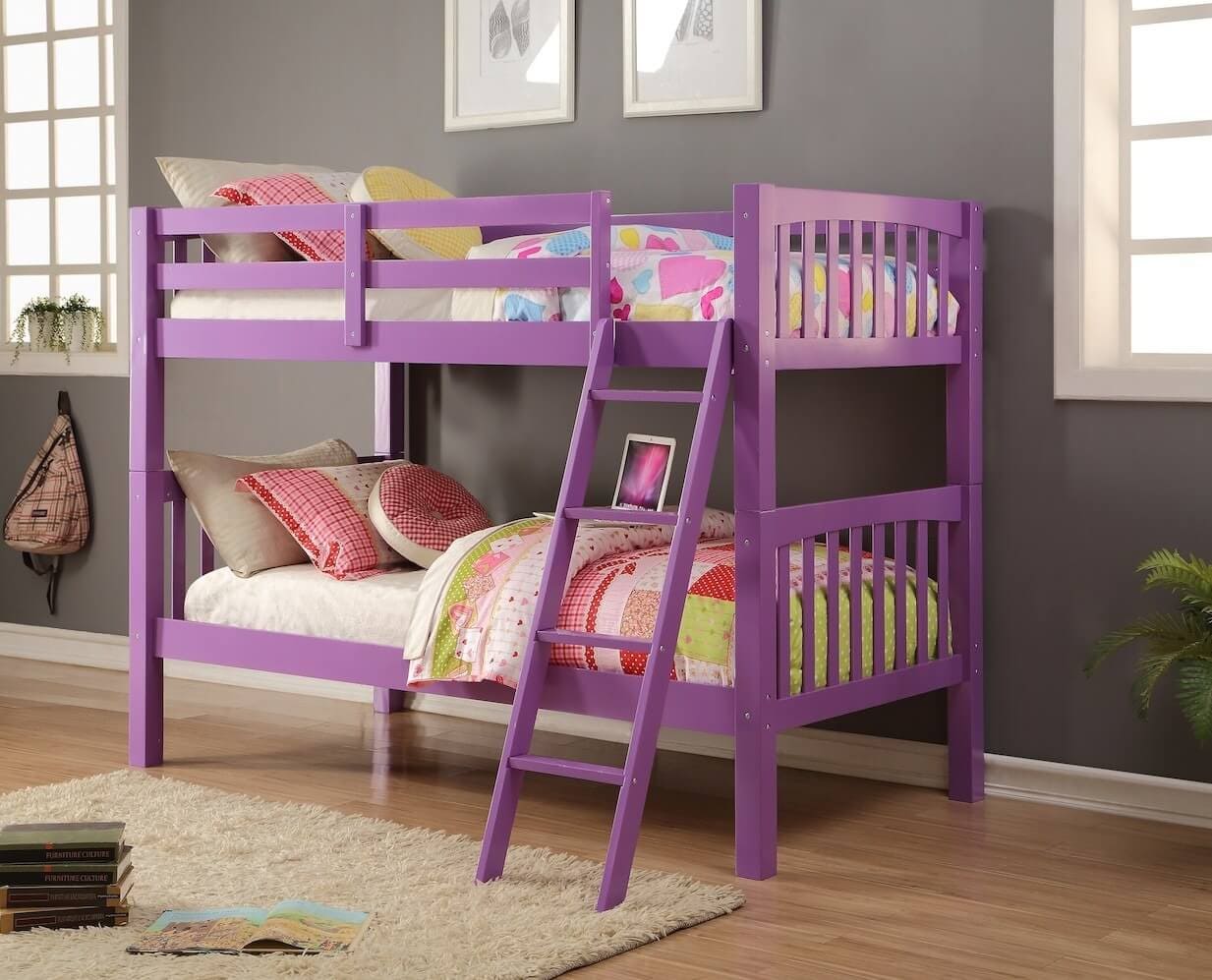Giường tầng màu tím đơn giản cho bé gái 