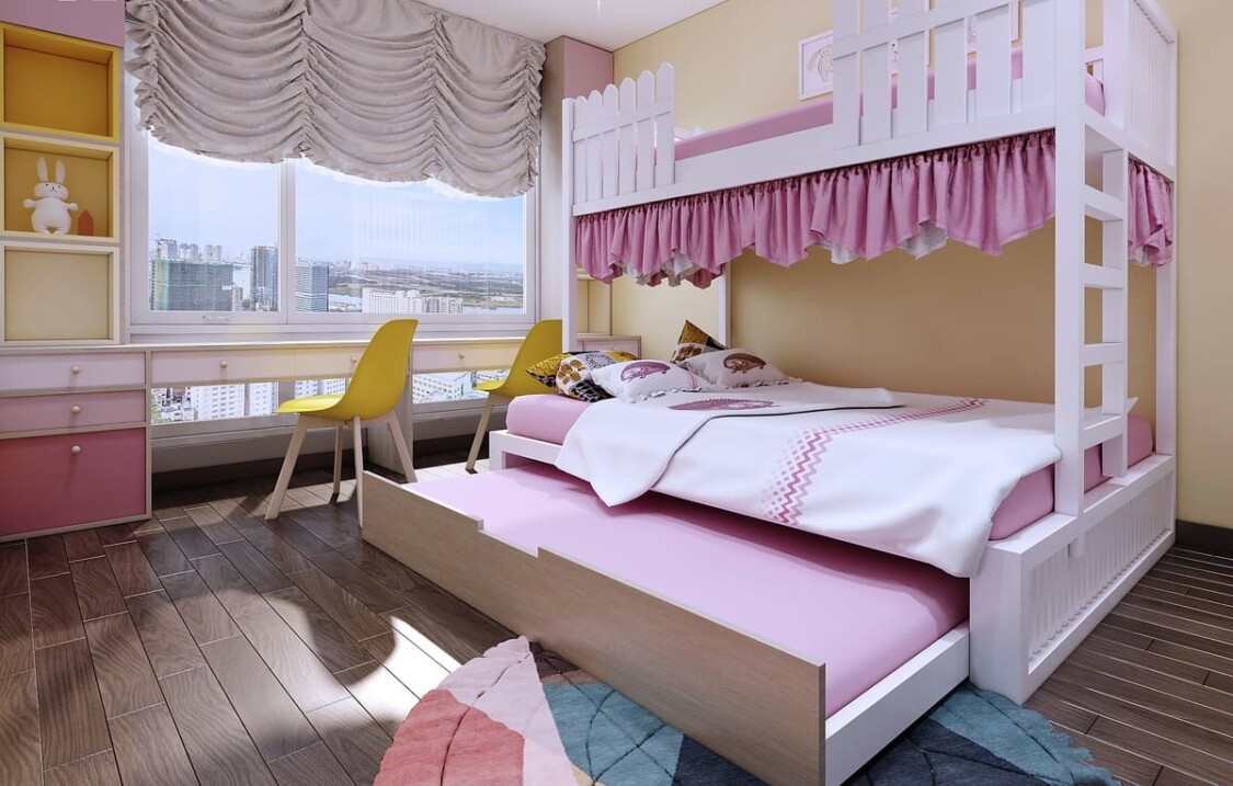 Giường tầng đa năng màu tím
