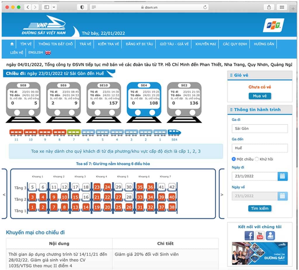 cách mua vé tàu giường nằm trực tuyến