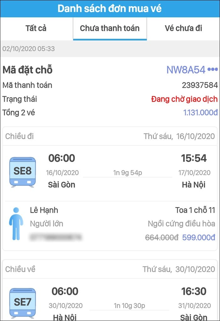 cách đặt vé tàu online bằng điện thoại bước 8