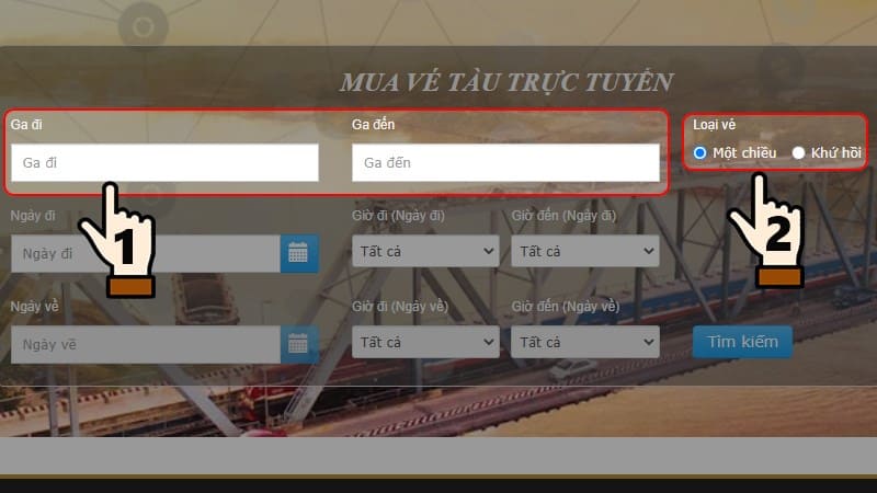 Cách đặt vé tàu online bằng máy tính bước 1