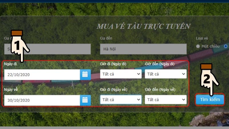 Cách đặt vé tàu online bằng máy tính bước 2