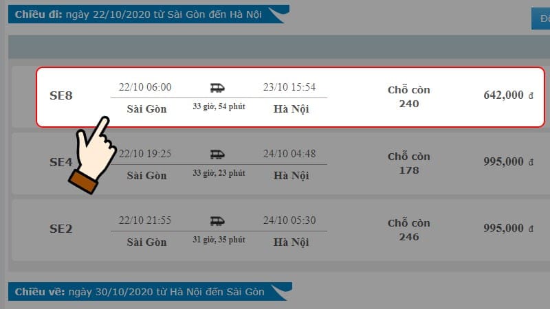 Cách đặt vé tàu online bằng máy tính bước 4