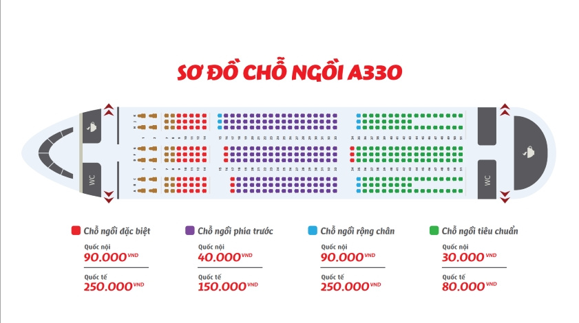 Sơ đồ ghế máy bay A330 Vietjet Airs