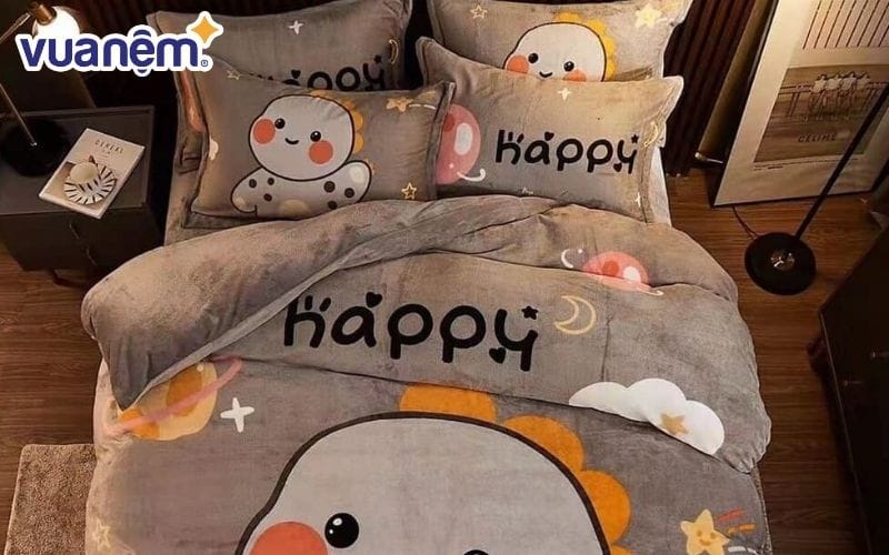 Chăn ga gối nỉ Montessori họa tiết hoạt hình đáng yêu