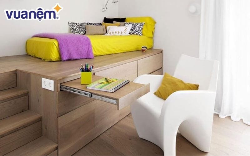Giường giật cấp đa năng tích hợp với bàn học và cầu thang lên xuống