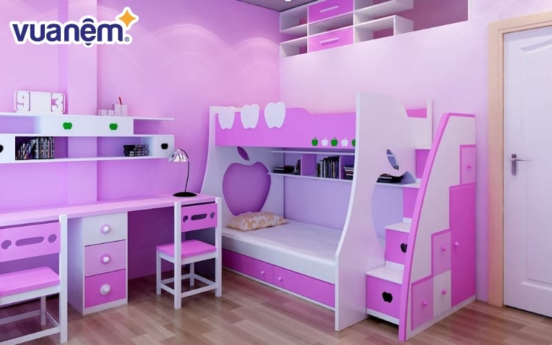 Giường tầm màu tím họa tiết quả táo độc đáo