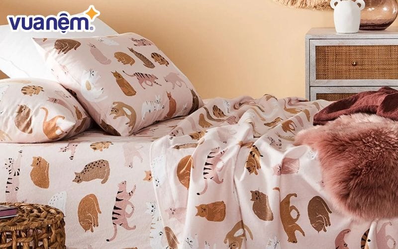 Chăn ga gối phong cách Montessori họa tiết động vật pastel