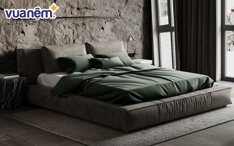 Mẫu giường giật tối màu giúp tạo thêm điểm nhấn cho không gian phòng ngủ