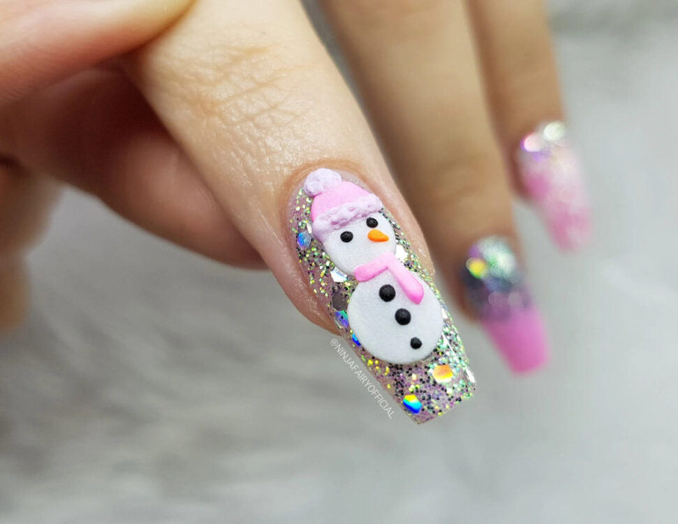 nail noel họa tiết người tuyết Frosty